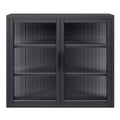 Retro Style Haze Double Glass Door Wall Cabinet With Detachable Shelves For Office, Dining Room,Living Room, Kitchen And Bathroom Black Black Tempered Glass Sheet Metal Plastic