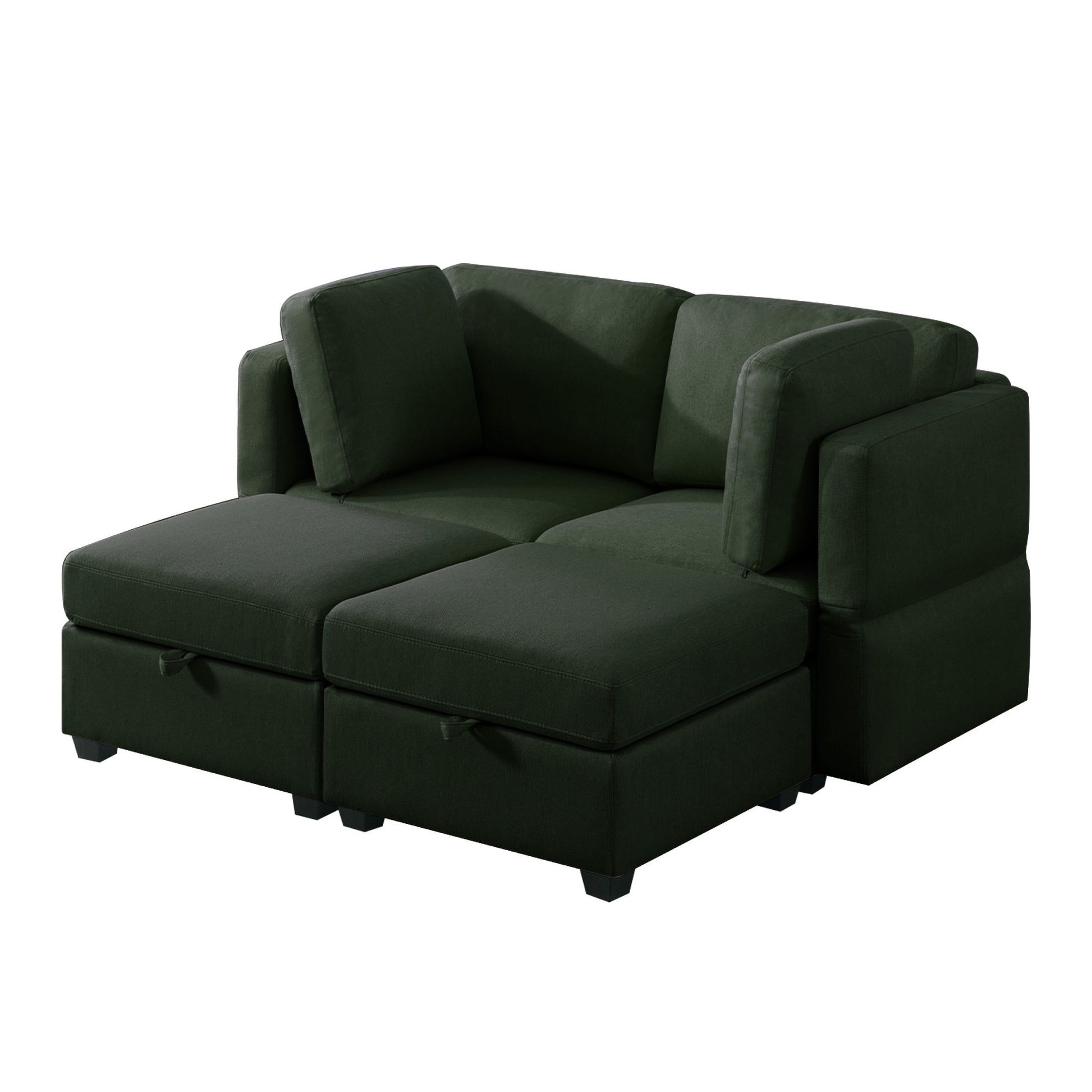 Modular Sectional 2 Seater Sofa With 2 Ottomanssleeper Sofa Bed Modular Sofa With Chaiseadjustable Arms And Backs Green Green Polyester 2 Seat