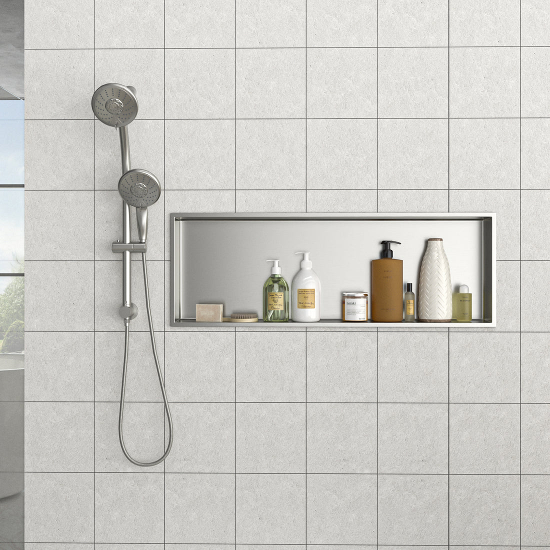 37" X 13" Stainless Steel Shower Niche, Brushed Nickel Brushed Nickel Stainless Steel