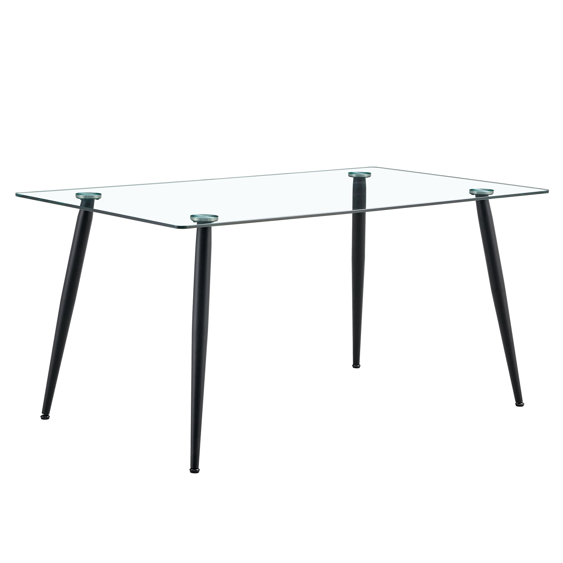 1 Table And 4 Chairs. Rectangular Table, Transparent Tempered Glass Tabletop, And Black Metal Table Legs. Paired With 4 Black Metal Leg Chairs. Dt 1544 Tw 1200 Transparent Seats 4 Glass Metal