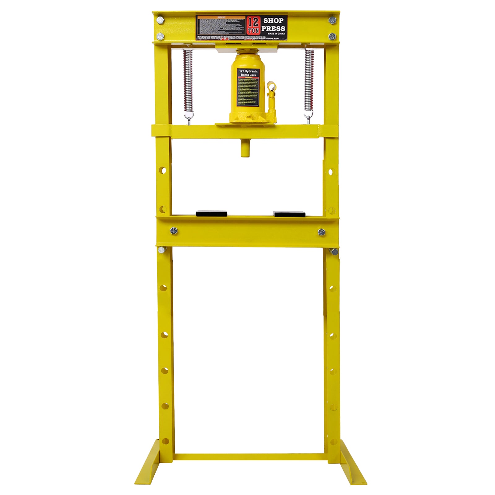 Hydraulic Shop Press ,12 Ton Capacityfloor Mount ,With Press Plates, H Frame Garage Floor Press, Adjustable Working Table Height, ,Yellow Yellow Steel