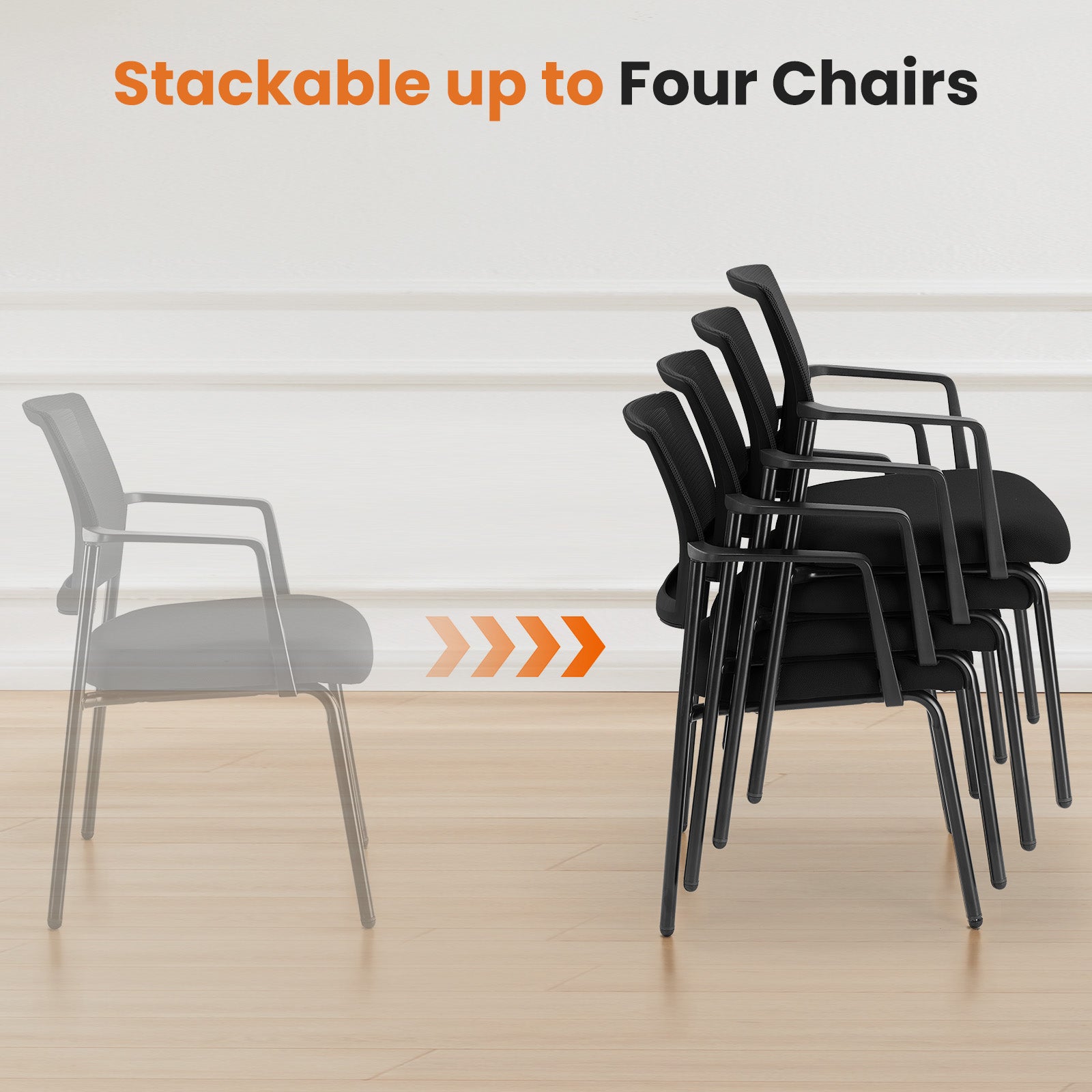 Mesh Back Stacking Arm Chairsupholstered Fabric Stacking Chairs, Sturdy Metal Stacking Chairs,Black, 2 Pack Black Abs