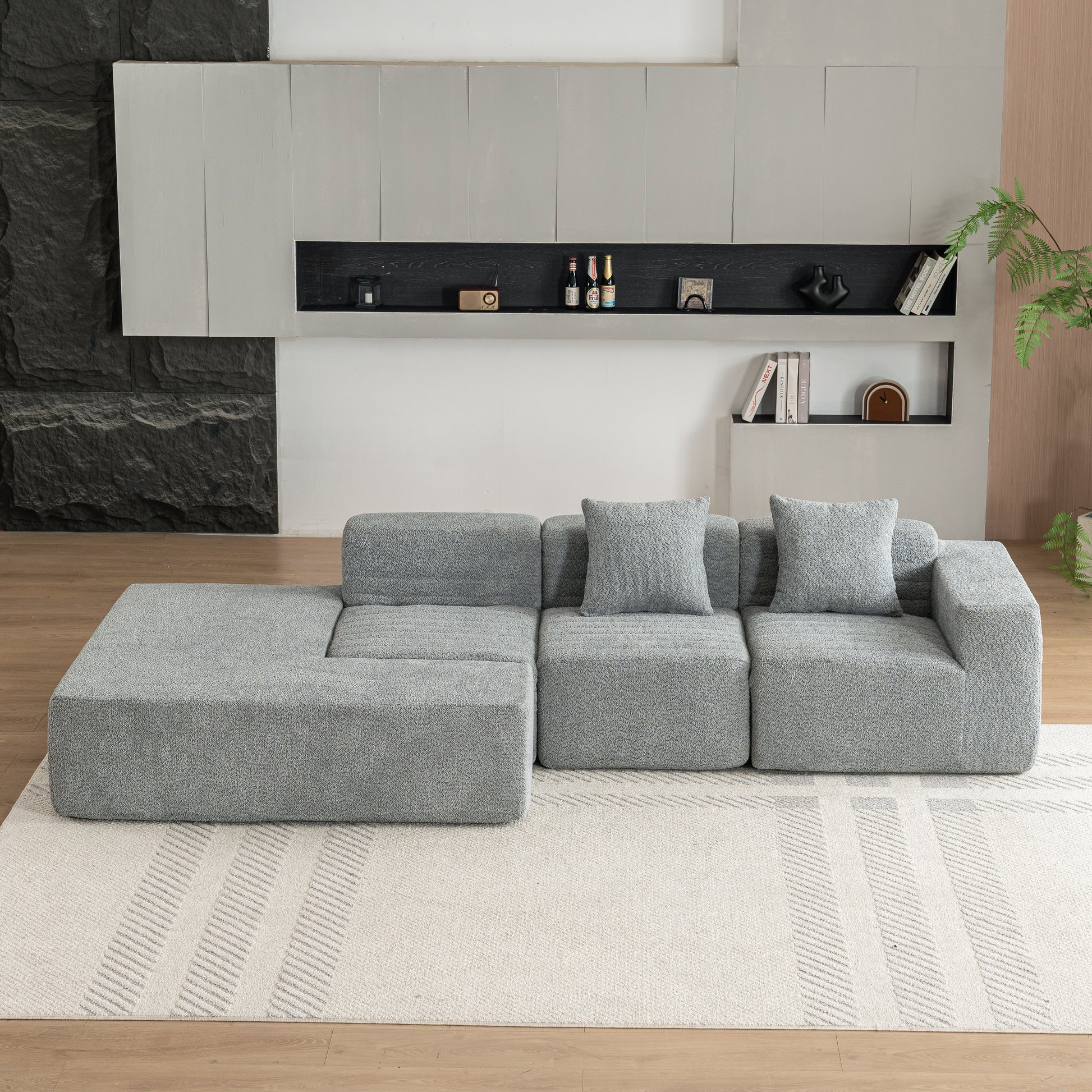 116.5" Sectional Sofa Full Compressed Sofa Couch Free Combined Sofa For Living Room, Grey Grey Foam Polyester 4 Seat