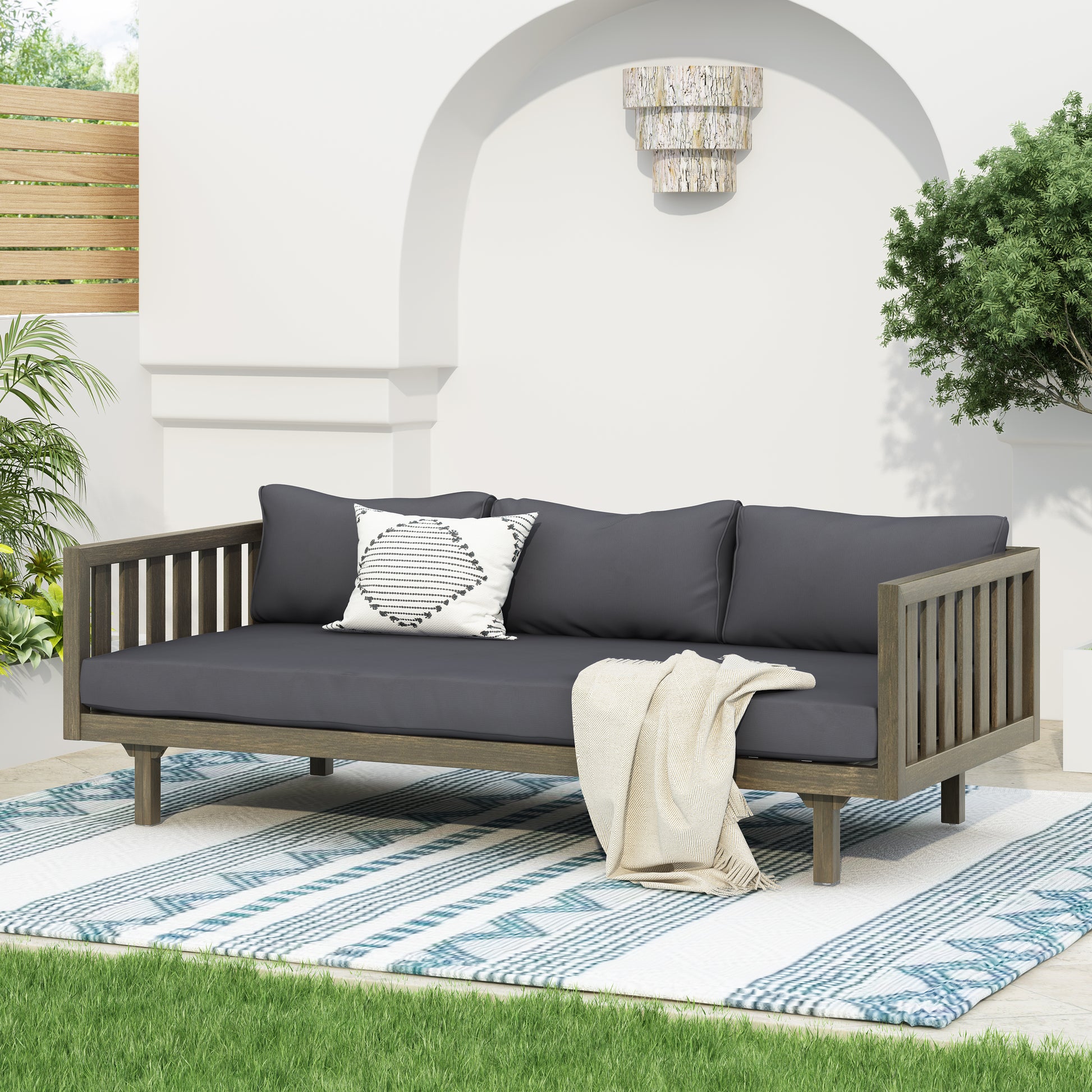 Claremont 3 Seater Daybed Grey Wood Grey Cushion Grey Wood Waterproof Fabric