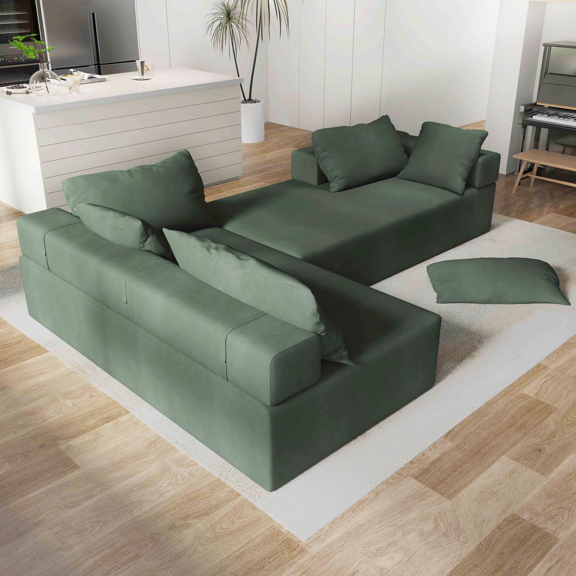 Modern Upholstered Sectional Sofa Couch Set,Modular 108" L Shaped Sectional Living Room Sofa Set With 6 Pillows,Free Combination Sofa Couch For Living Room,Bedroom Left Chaise Green Foam Chenille 3 Seat