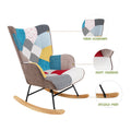 Rocking Chair With Ottoman, Mid Century Fabric Rocker Chair With Wood Legs And Patchwork Linen For Livingroom Bedroom Colorful Textile