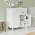 30 Inch Bathroom Vanity With Ceramic Sink, Modern White Single Bathroom Cabinet With 2 Doors And A Shelf, Soft Close Doors White Bathroom Solid Wood Mdf