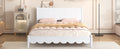 Queen Size Wood Platform Bed Frame, Retro Style Bed With Rectangular Headboard,No Need Box Spring,White Queen White Wood