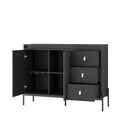 Buffets & Sideboards, Fluted Sideboard Cabinet, 2 Door 3 Drawer Design, With Led Lights,Acceent Black Sideboard Elegant Cabinet Ideal For Dining Room And Kitchen Storage,Black Black Mdf