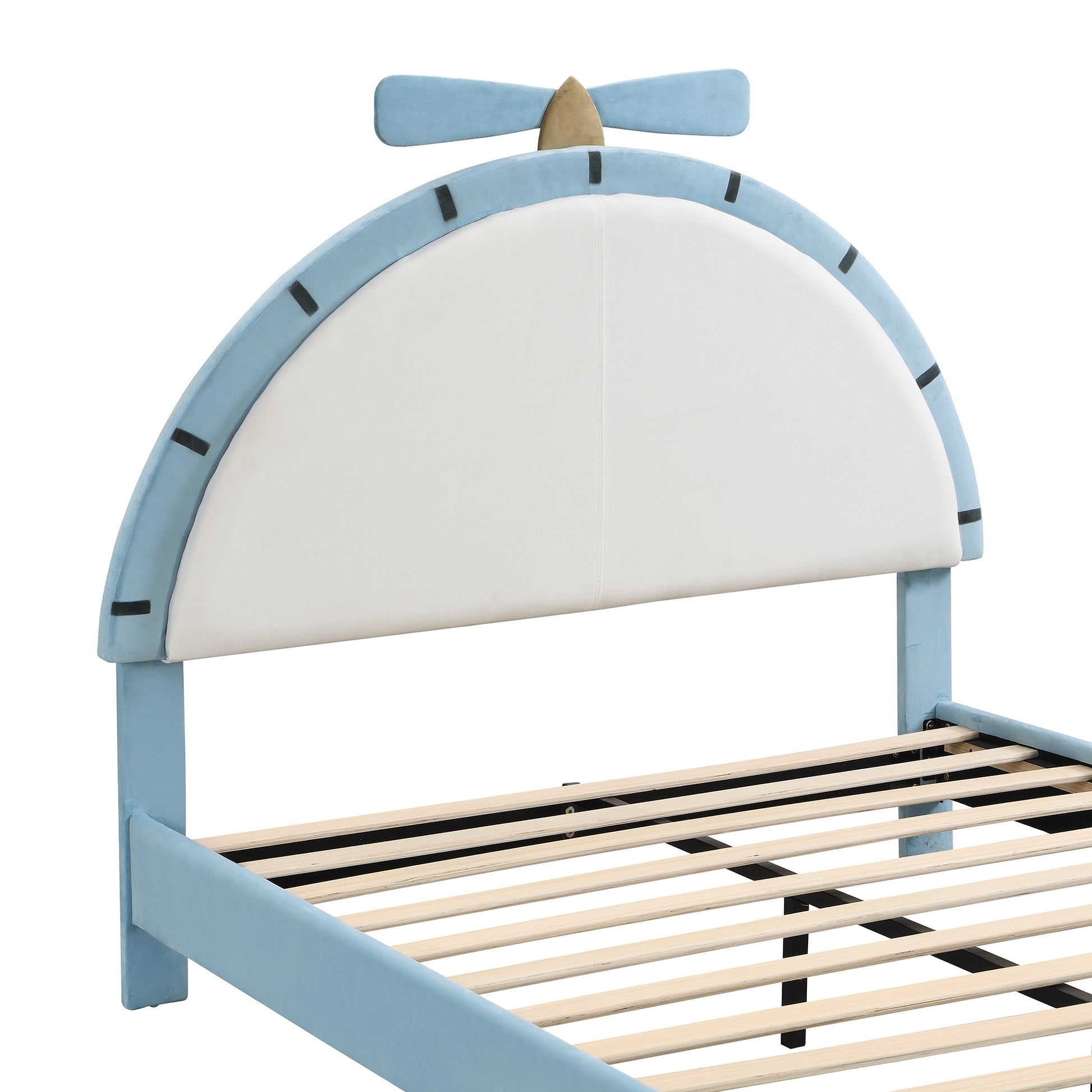 Full Size Upholstered Platform Bed With Alarm Clock Shaped Headboard, Blue Box Spring Not Required Full Blue Wood Bedroom Bed Frame Velvet Upholstered