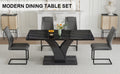 Table And Chair Set, Modern Dining Table, Black Tabletop And Black Mdf Leg Table, Soft And Comfortable Dining Chair, Perfect For Dinner, Meetings, Home And Office Decor Black Grey Mdf