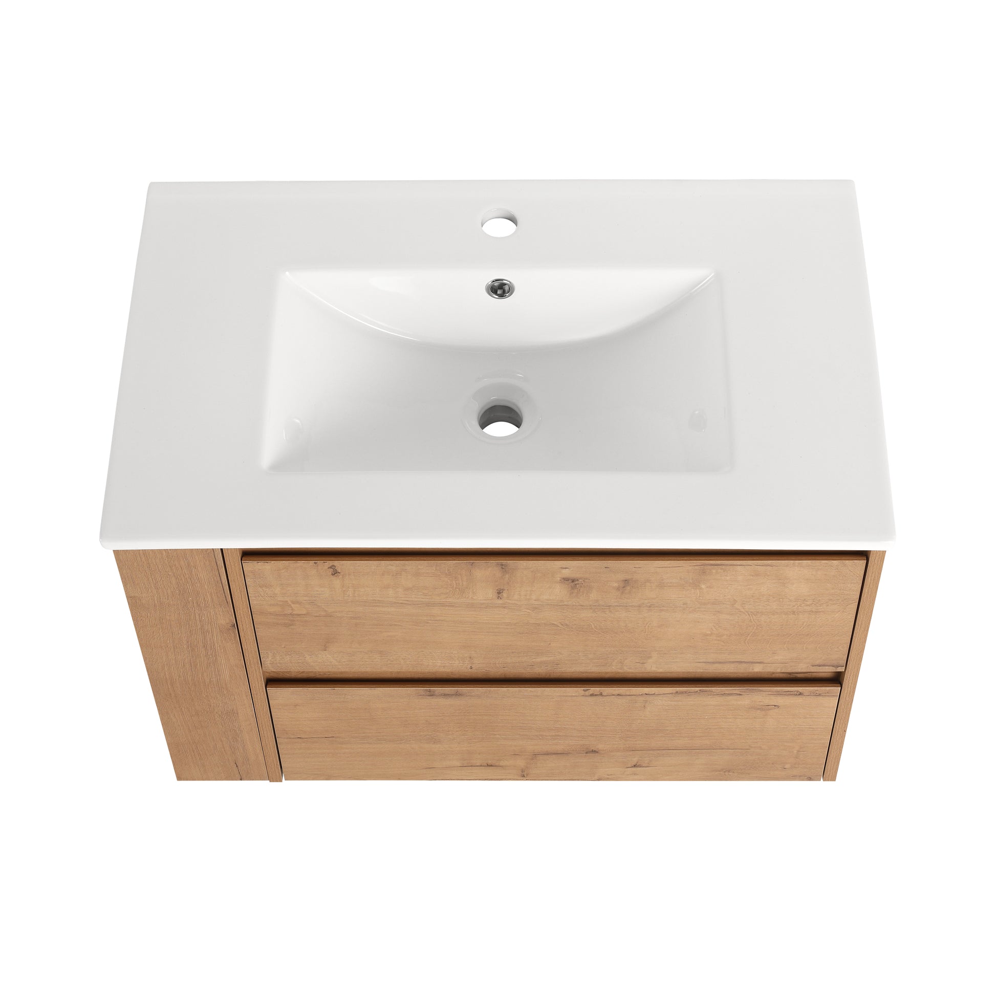 30" Wall Mounting Bathroom Vanity With Ceramic Sink, 2 Soft Close Drawer 2 Imitative Oak 1 Bathroom Wall Mounted Modern Plywood