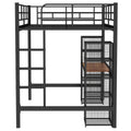 Full Size Metal Loft Bed With Built In Desk And Shelves, Black Brown Box Spring Not Required Full Black Brown Metal Bedroom Mdf Metal