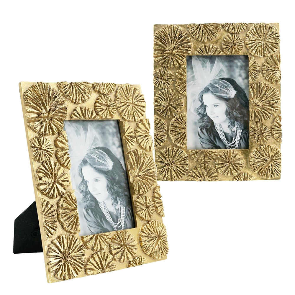 Set Of 2, 7.5X9.5" Photo Frame, 4X6" Opening Gold Antique,Art Deco,Luxury,Retro,Vintage Resin