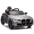 Bmw M4 12V Kids Ride On Painting Toy Car 2.4G W Parents Remote Control,Three Speed Adjustable,Power Display, Usb,Mp3 ,Bluetooth,Led Light,Story,A Handle With Wheels And A Pull, Easy To Carry Silver Polypropylene