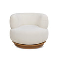 Fuji 360 Swivel Low Barrel Back Accent Chair, Ivory White Boucle White Foam Boucle