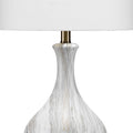 Table Lamp With Gourd Shaped Ceramic Body, White And Brass White Ceramic