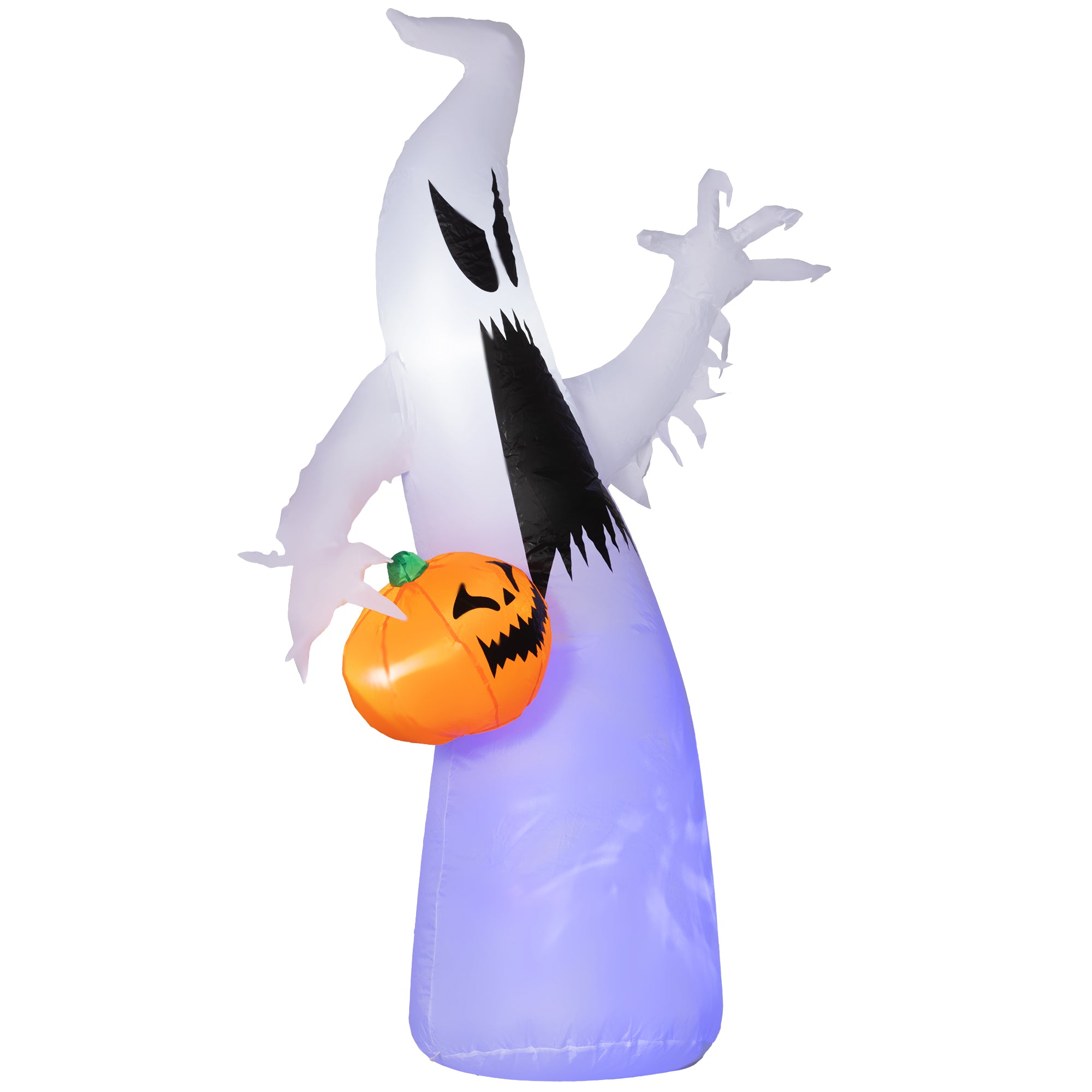 Homcom 5.9' Halloween Inflatable Outdoor Decoration Ghost With Pumpkin, Blow Up Led Yard Decor For Garden, Lawn, Party, Holiday, Waterproof, Purple White Polyester