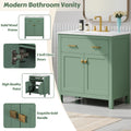 30 Inch Bathroom Vanity With Ceramic Sink, Modern Green Single Bathroom Cabinet With 2 Doors And A Shelf, Soft Close Doors Green Bathroom Solid Wood Mdf