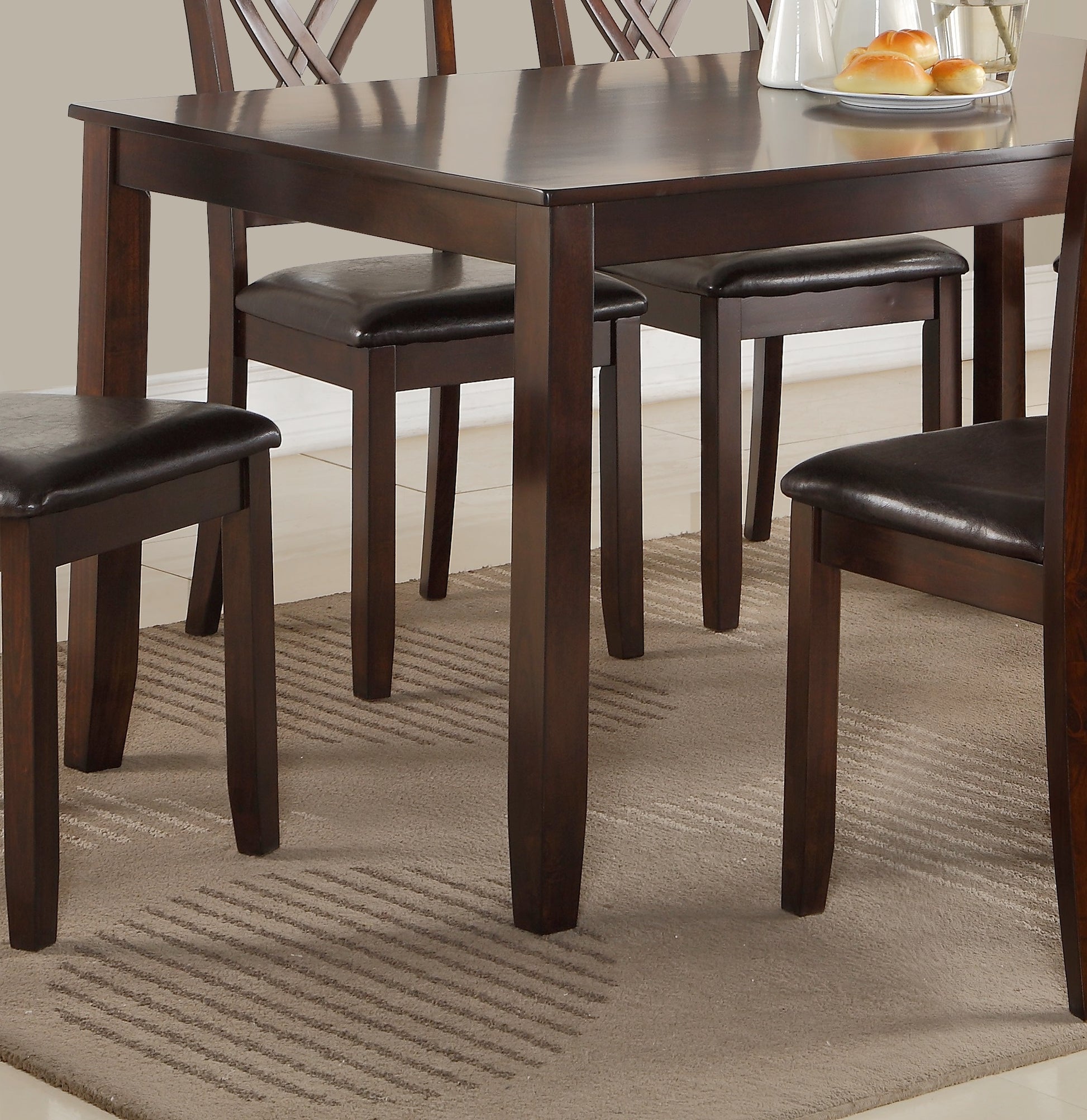 7 Pc Dinette Set Brown Espresso Finish Rectangular Table Pu Upholstered Chairs Transitional Dining Room Wooden Dining Set Furniture Wood Wood Brown Seats 6 Wood Dining Room 60 Inches Fixed Table Transitional 4 Leg Rectangular Dining Table With Chair Wood