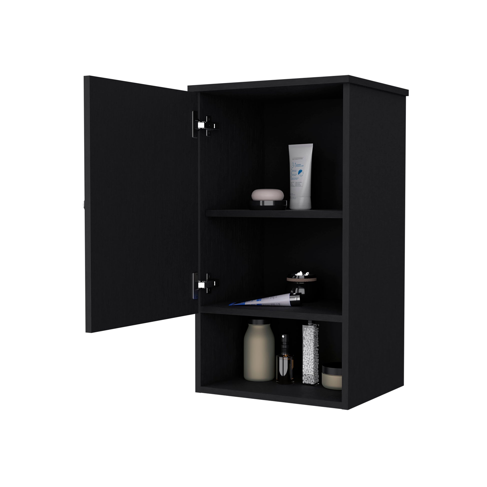 Carrizo Medicine Cabinet In Melamine With One Door, Black Black 1 3 24 To 31 In Bathroom Wall Mounted Minimalist,Modern 10 15 Inches Particle Board Melamine