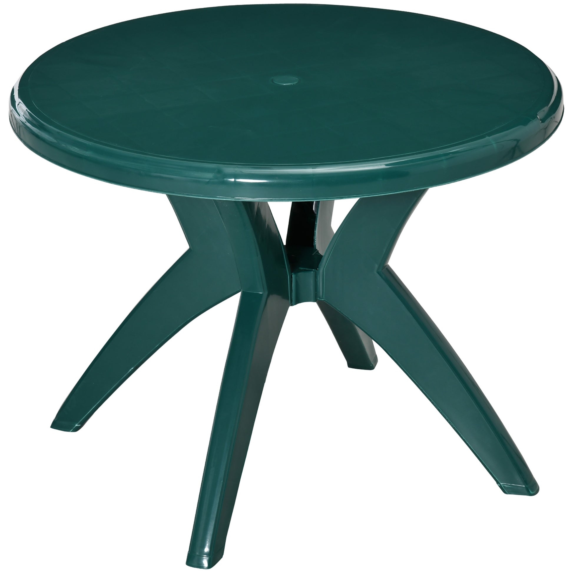 bistro patio table with umbrella hole Outsunny 36.25" Dia Round Plastic Patio Table With Umbrella Hole, Outd