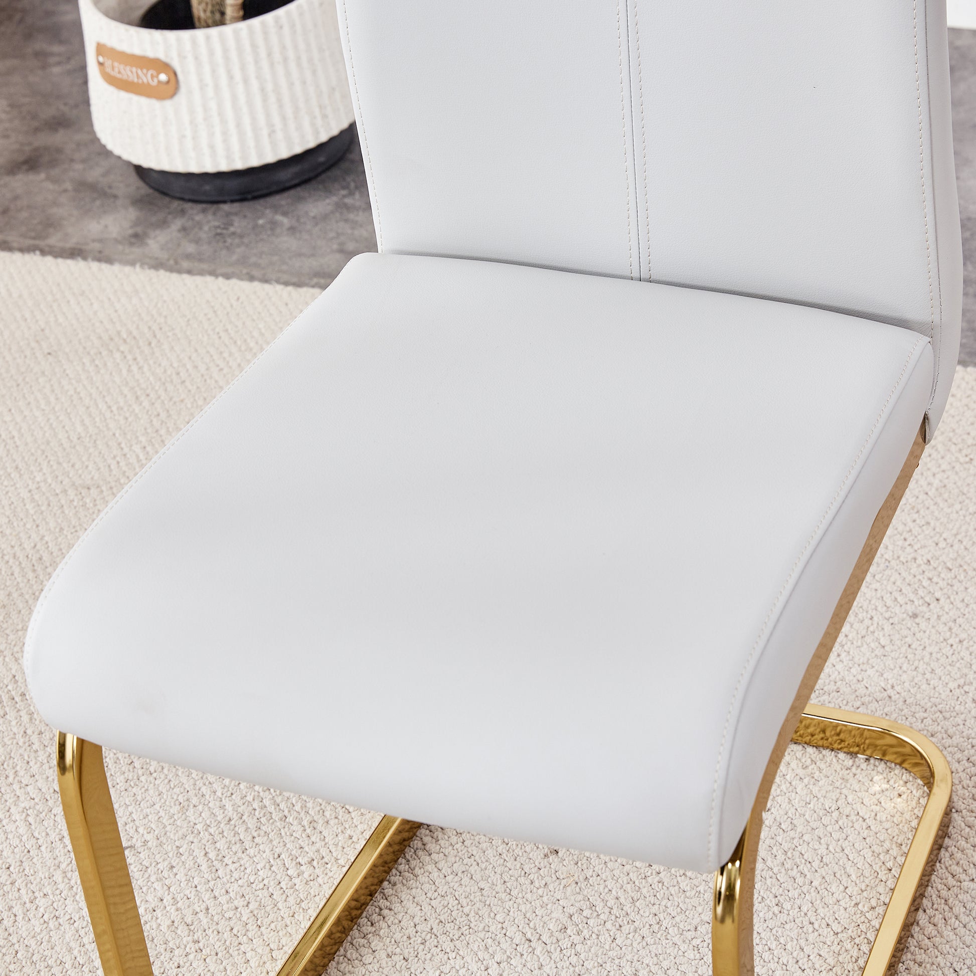 Table And Chair Set,Modern Rectangular Table With 0.4 Inch Black Patterned Tabletop And Gold Legs, Suitable For Kitchen, Dining Room, And Living Roomcomfortable Pu Seats,Perfect For Dinner, Meet Grey Black Seats 6 Sintered Stone