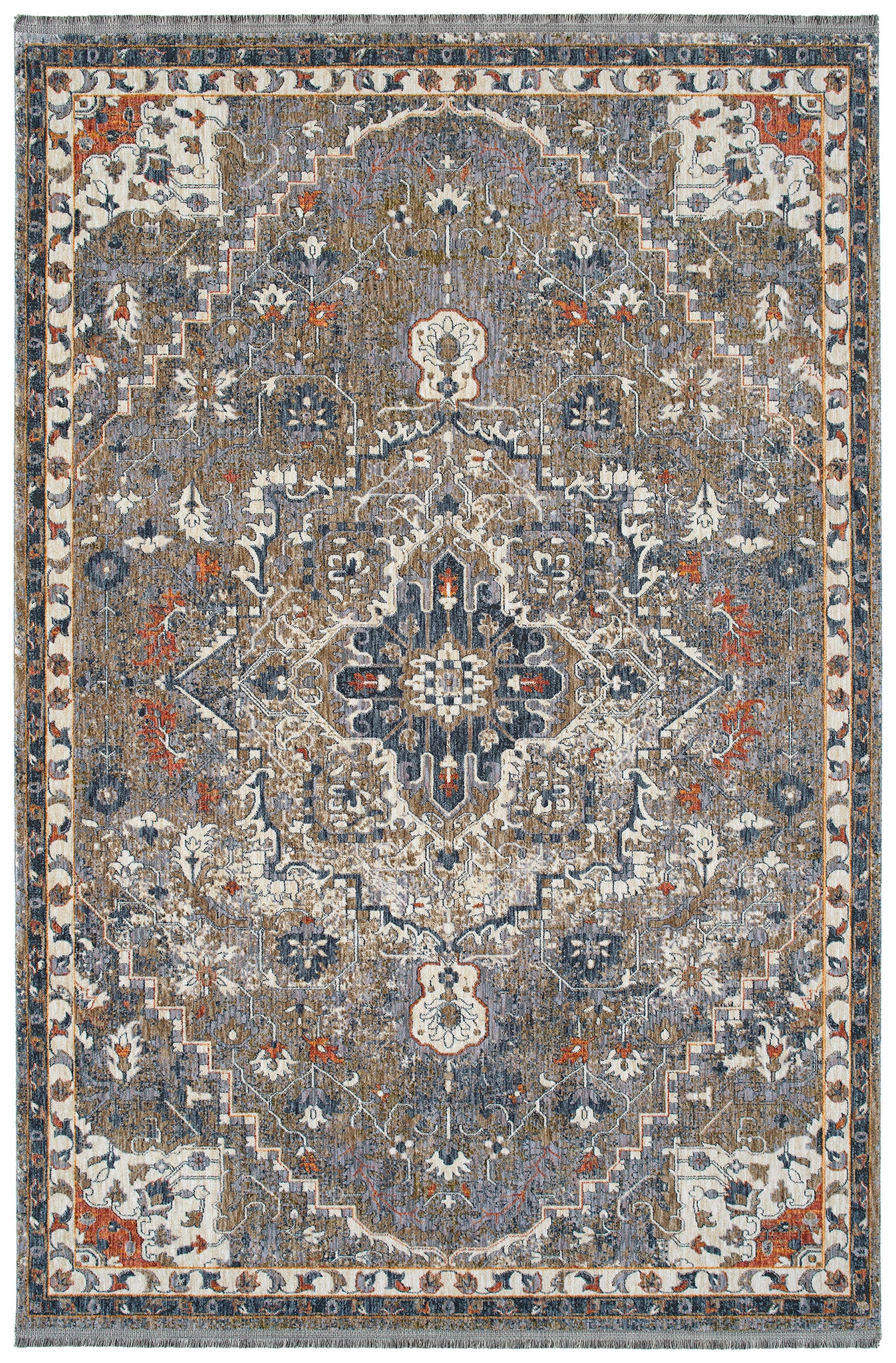 Transitional, Oriental, Cut Pile 1'10" X 2'6" Rectangle Throw Rug Grey Multi Polyester