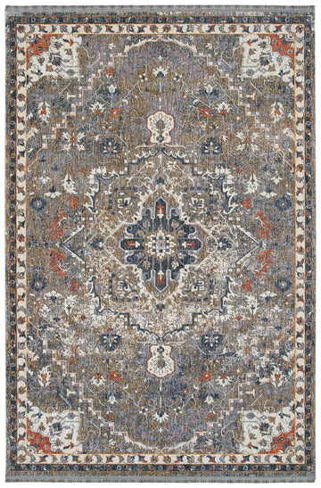 Transitional, Oriental, Cut Pile 1'10" X 2'6" Rectangle Throw Rug Grey Multi Polyester