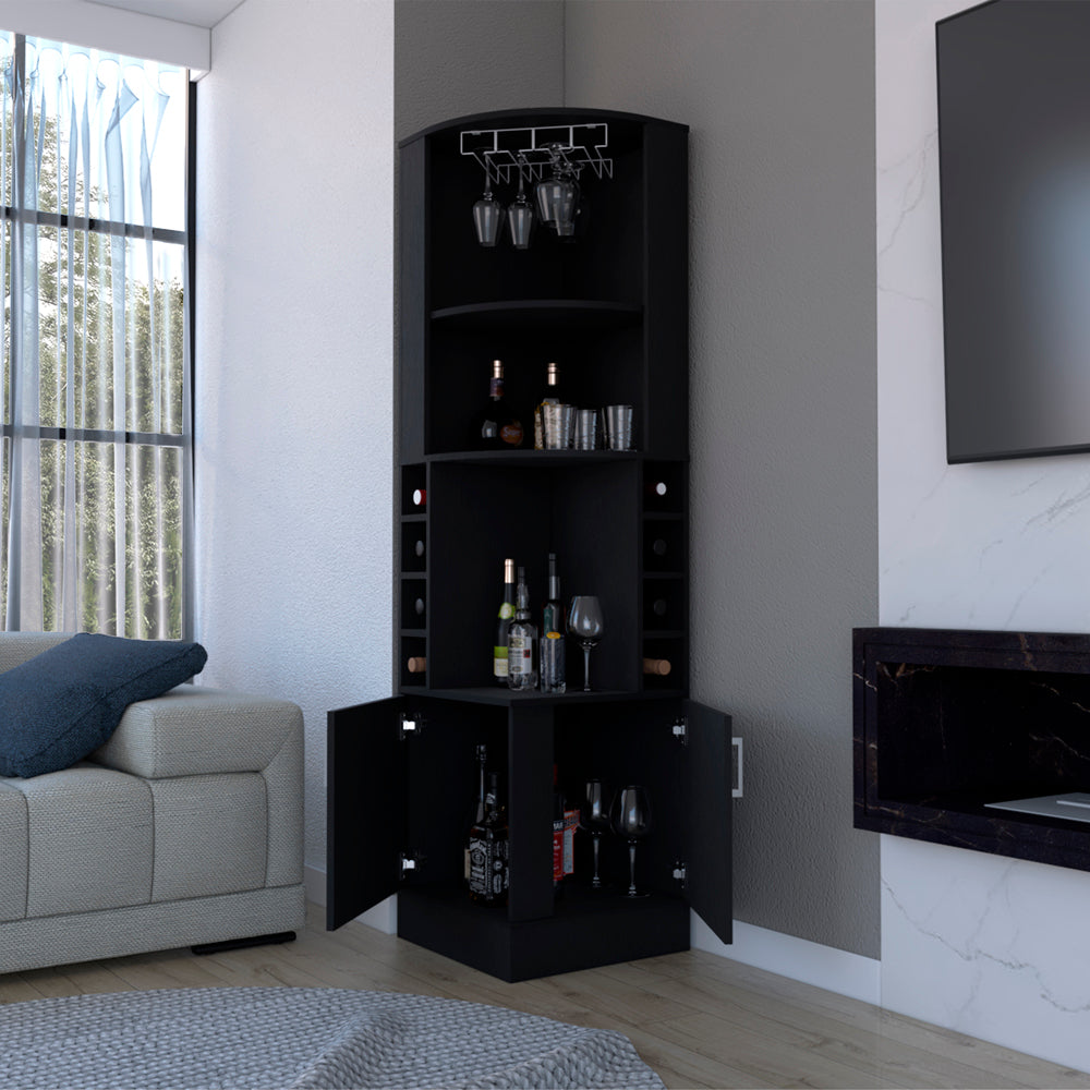 Corner Bar Cabinet Atanasio, Living Room, Black Black Particle Board Particle Board