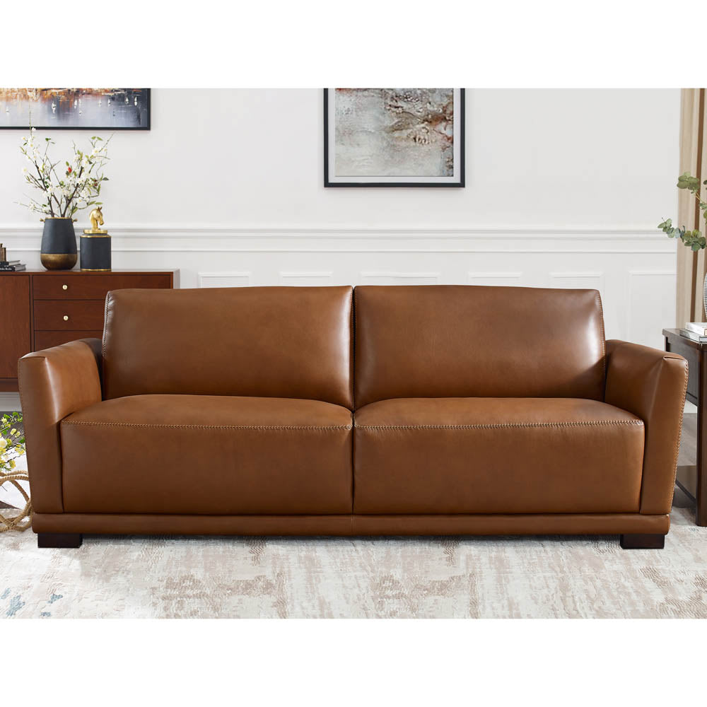 Mary Leather Sofa Brown Memory Foam Genuine Leather 2 Seat