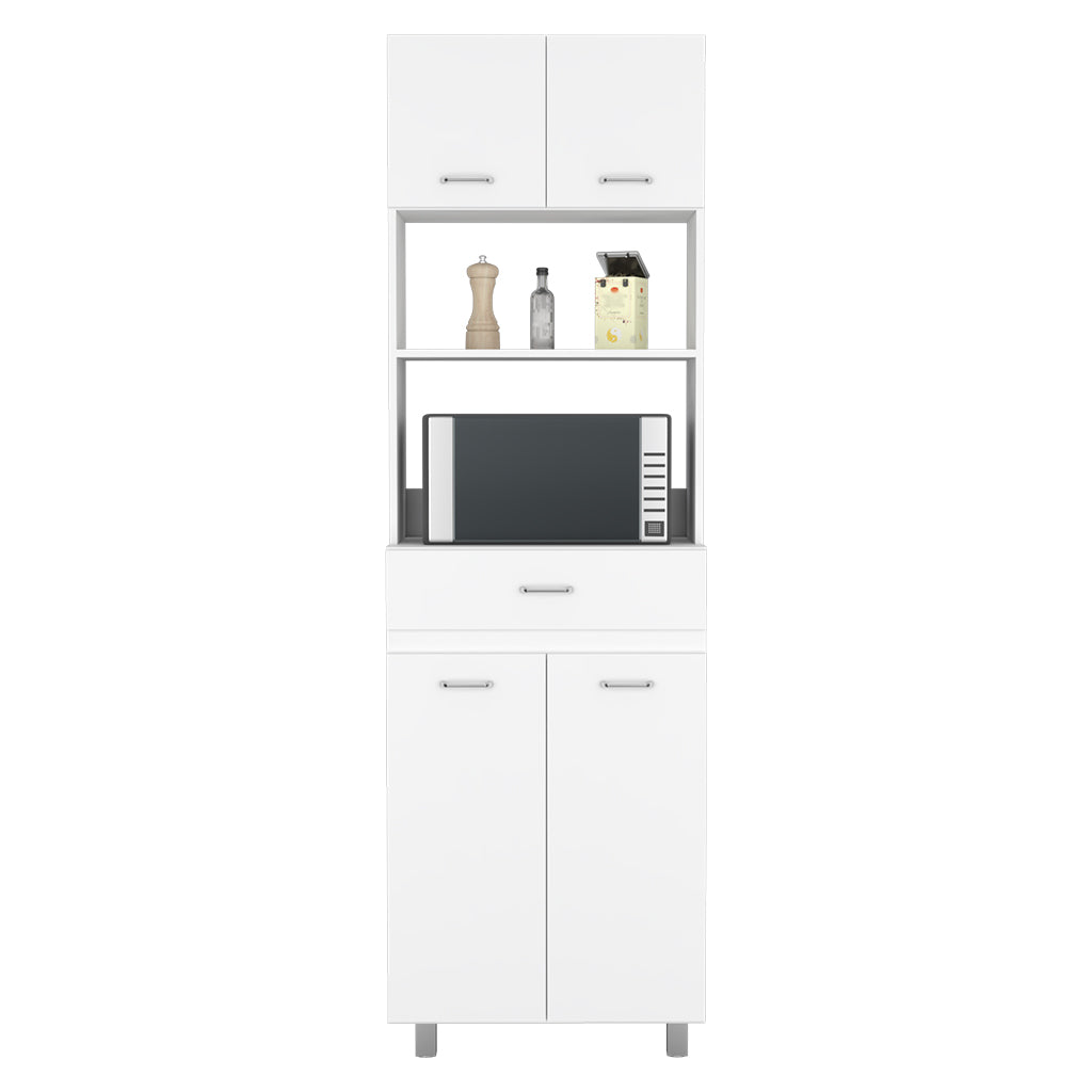Microwave Double Door Cabinet, One Drawer, One Shelf For Microwave, White White Solid Wood Mdf Engineered Wood