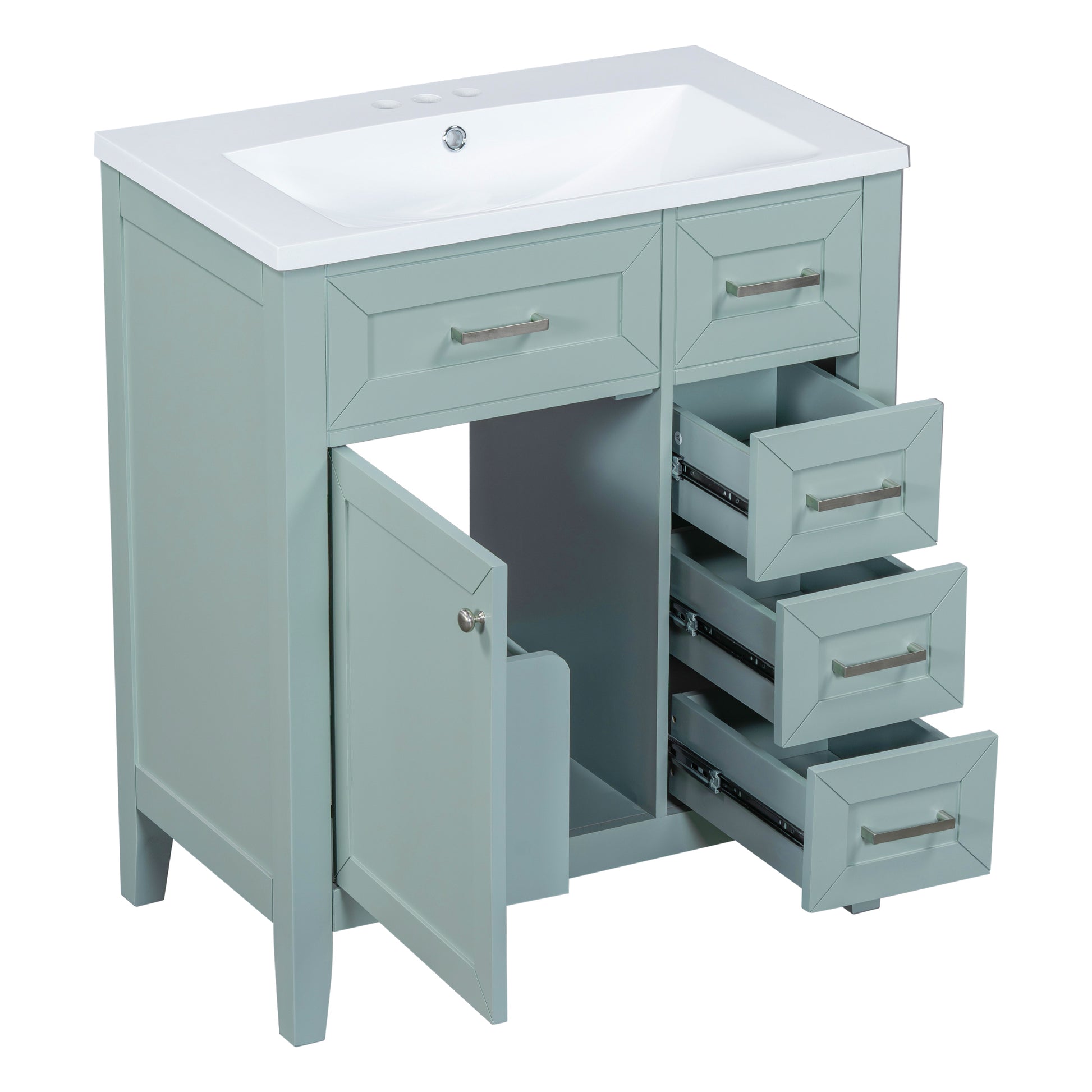 30" Bathroom Vanity With Sink Combo, Green Bathroom Cabinet With Drawers, Solid Frame And Mdf Board Green Solid Wood Mdf