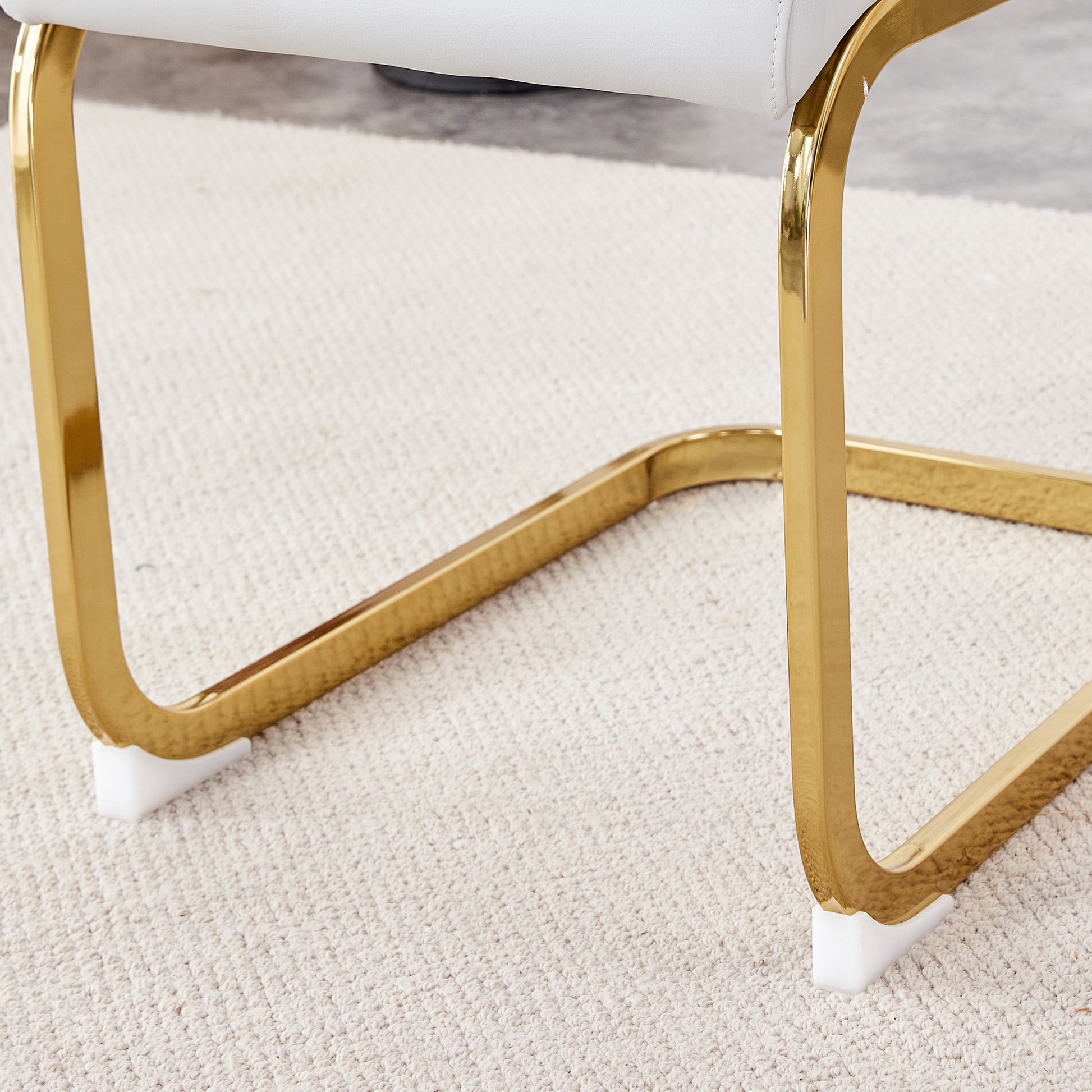 Table And Chair Set,Modern Rectangular Table With 0.4 Inch Black Patterned Tabletop And Gold Legs, Suitable For Kitchen, Dining Room, And Living Roomcomfortable Pu Seats,Perfect For Dinner, Meet White Black Seats 4 Sintered Stone
