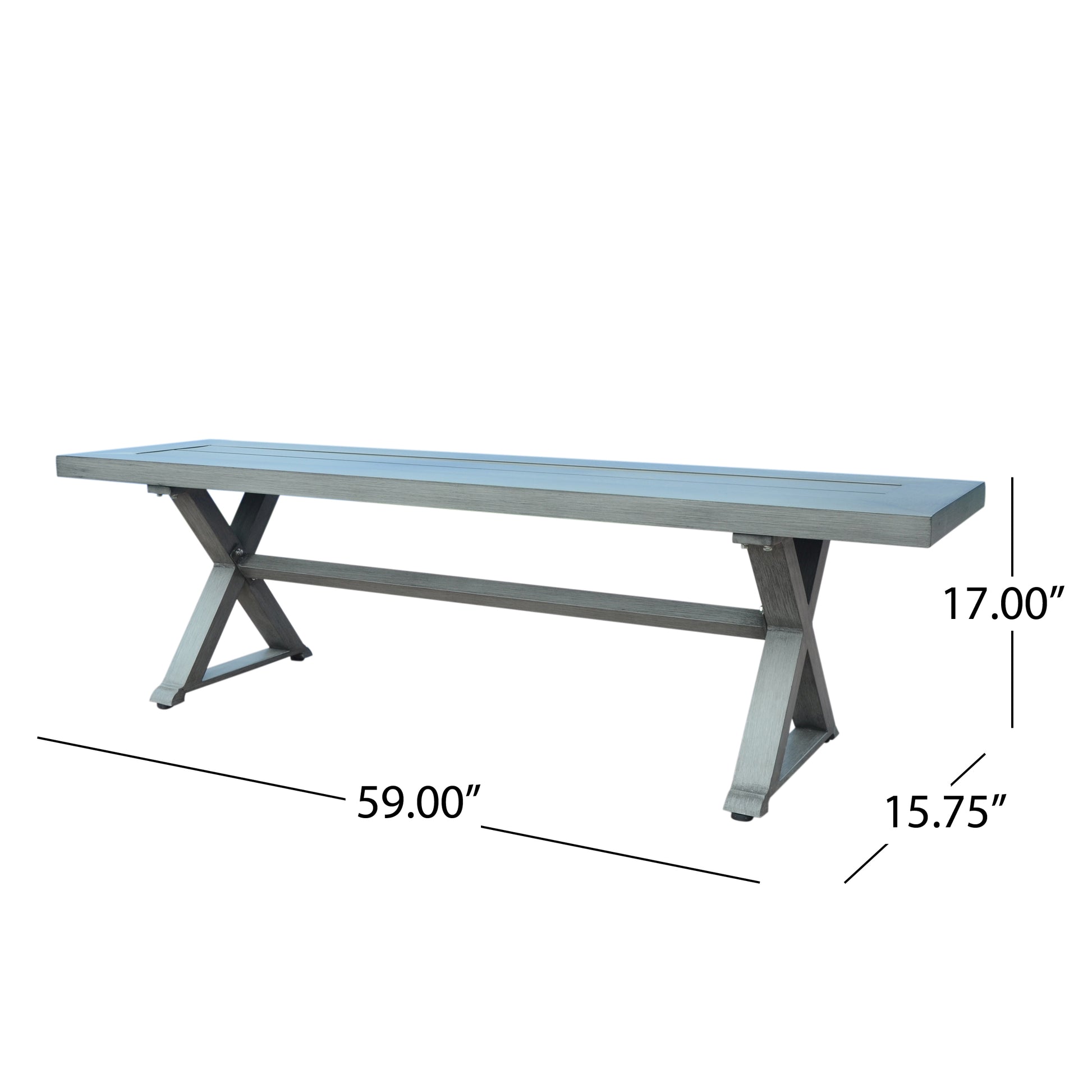 Modern Outdoor Aluminum Dining Bench, Dark Gray -