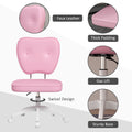 Vinsetto Cute Armless Office Chair, Small Pu Leather Computer Desk Chair, Vanity Task Chair With Adjustable Height, Swivel Wheels, Mid Back, Pink Pink Faux Leather