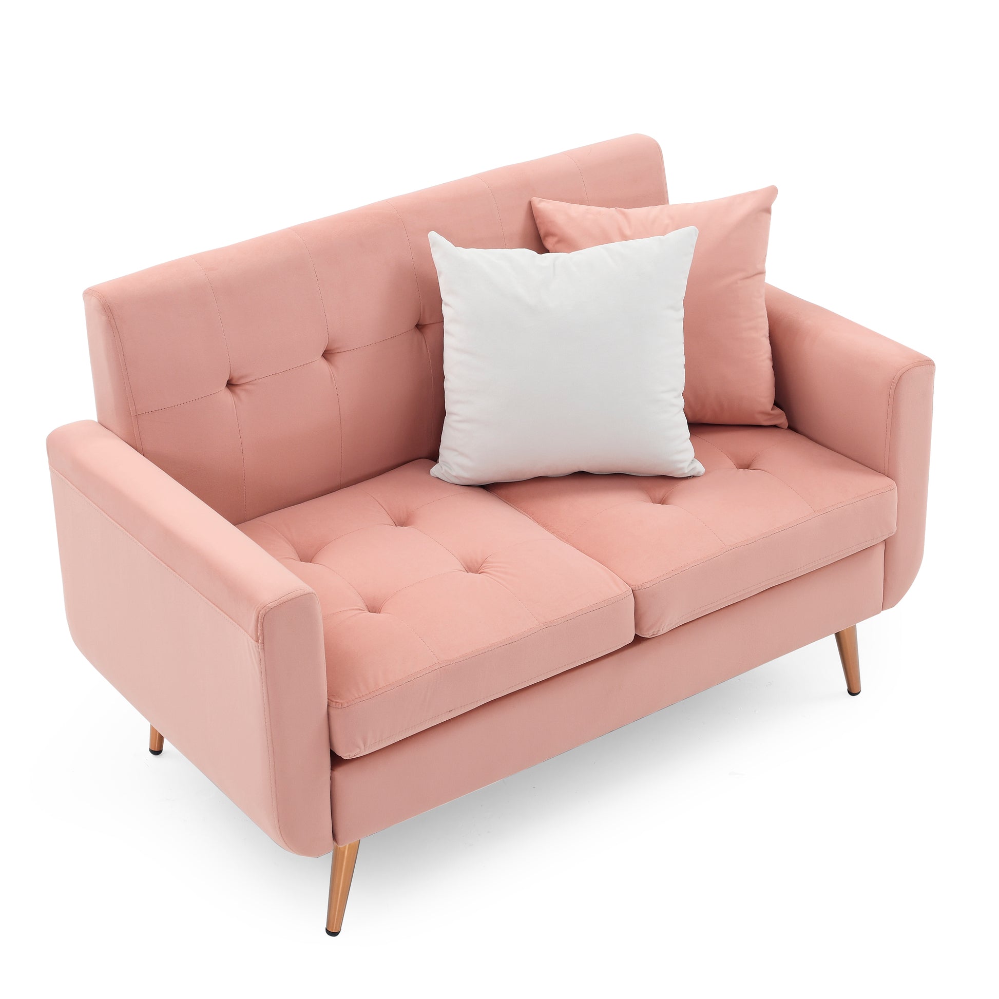 Loveseat Sofa, Mid Century Modern Decor Beautiful Seat Couches For Living Room, Button Tufted Upholstered Small Couch For Bedroom, Solid And Easy To Install Beautiful Seats Furniture,Pink Pink Foam 2 Seat