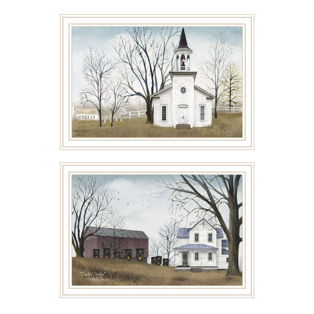 2 Piece Vignette Amazing Grace Sunday Service White Framed Wall Art For Living Room, Bedroom Wall Art Print For Home Decor By Billy Jacobs Multicolor Wood Paper