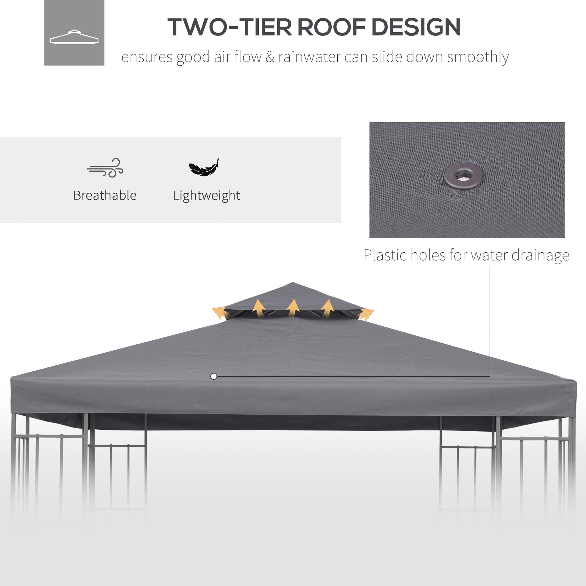 Outsunny 9.8' X 9.8' Gazebo Replacement Canopy, 2 Tier Top Uv Cover For 9.84' X 9.84' Outdoor Gazebo, Dark Gray Top Only Dark Grey Polyester