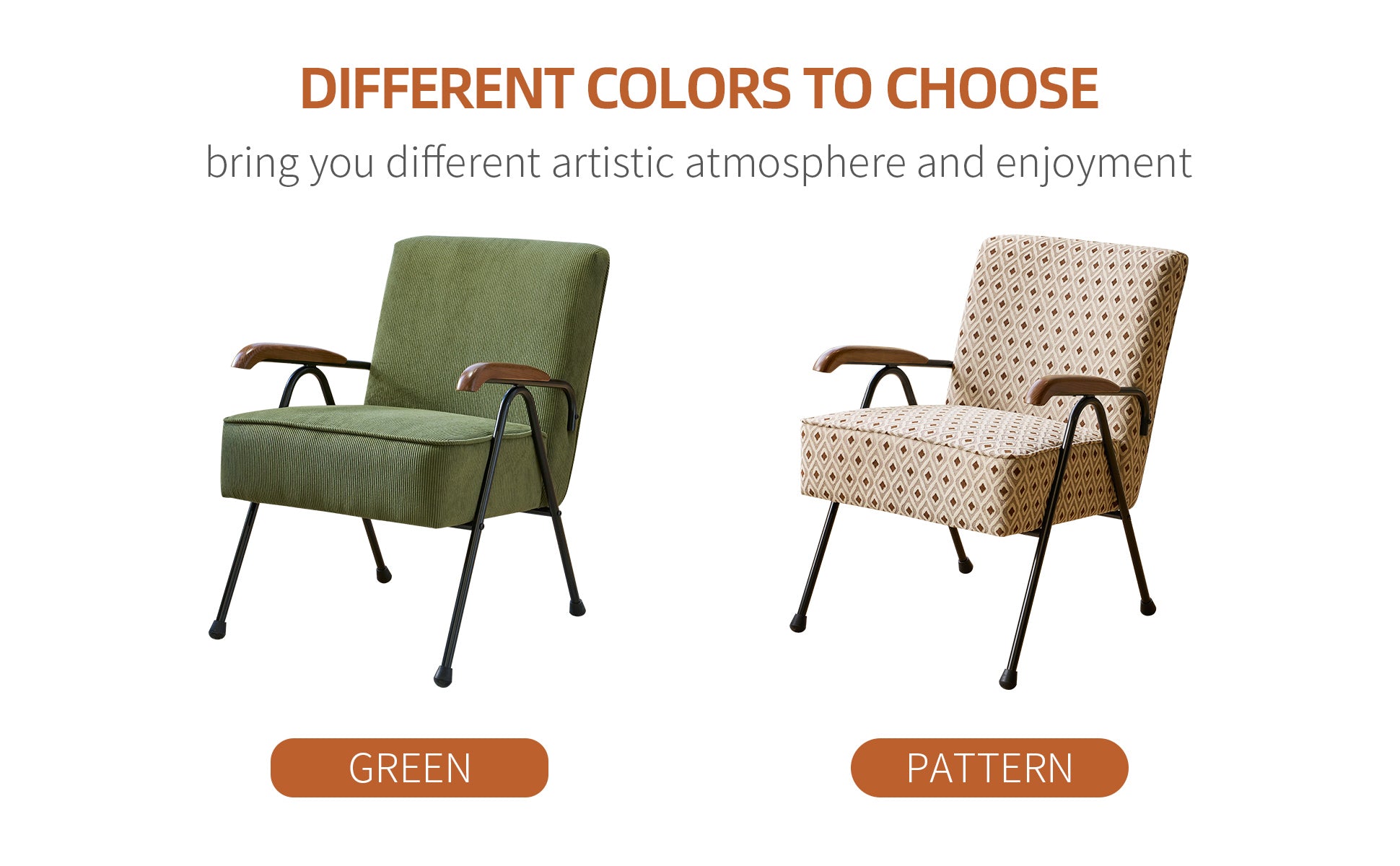 Pattern Colorful Fabric Armchair, Modern Accent Chair High Back, Living Room Chairs With Metal Legs And Soft Padded, Sofa Chairs For Home Office,Bedroom,Dining Room Green Corduroy