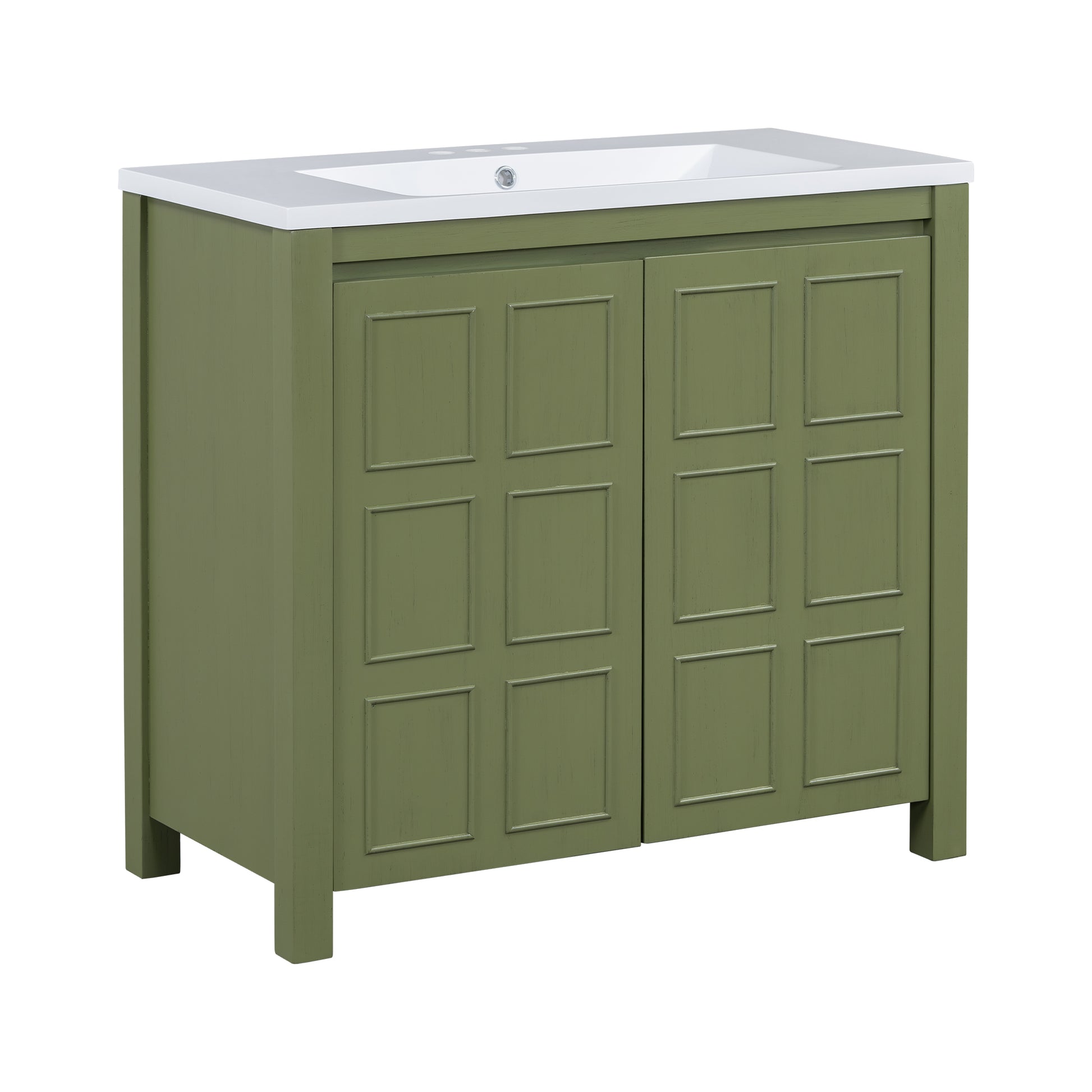 36" Bathroom Vanity Organizer With Sink, Combo Cabinet Set, Bathroom Storage Cabinet, Olive Green Olive Green Bathroom Solid Wood Mdf Resin