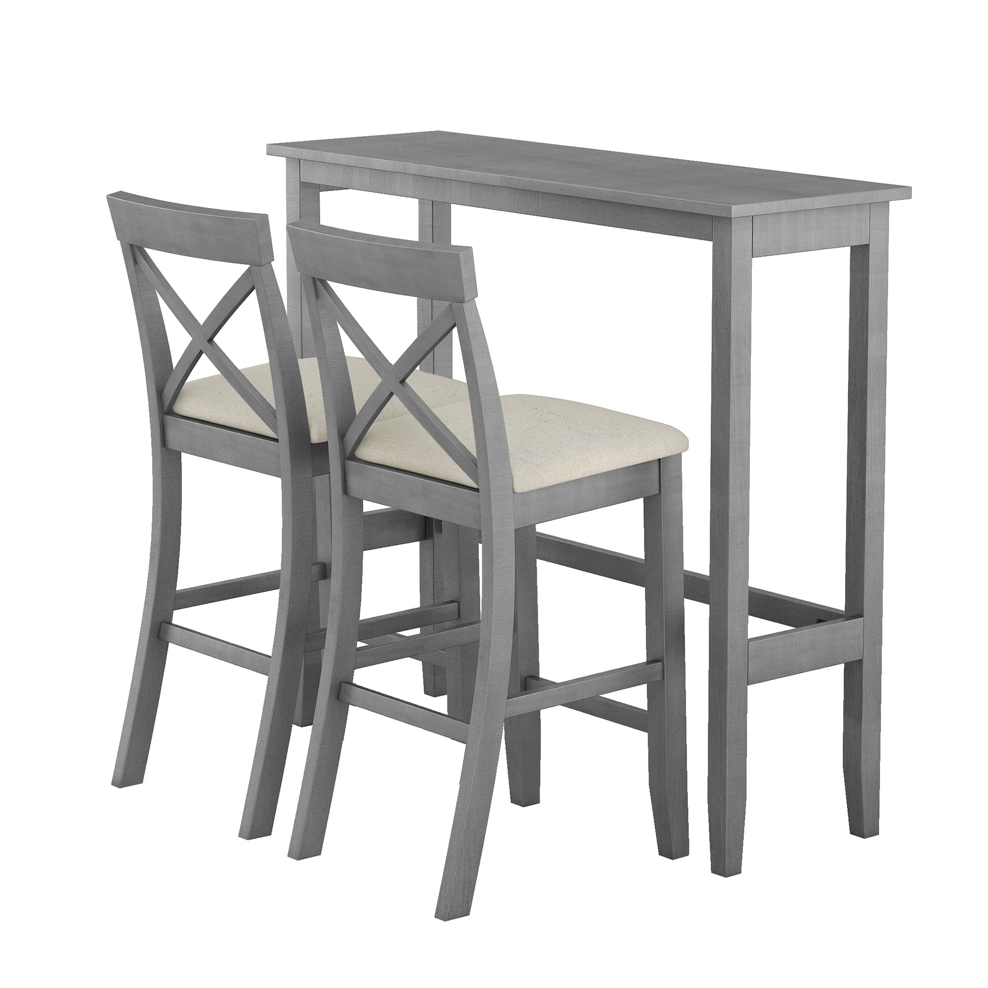 Farmhouse 48"Rectangular Wood Bar Height Dining Set Kitchen Breakfast Nook With 2 Chairs For Small Places,Gray Gray Wood Dining Room Solid Wood Acacia Rectangular Dining Table With Chair Upholstered Chair Wood Gray Solid Back Seats 2 48 Inches Farmhouse