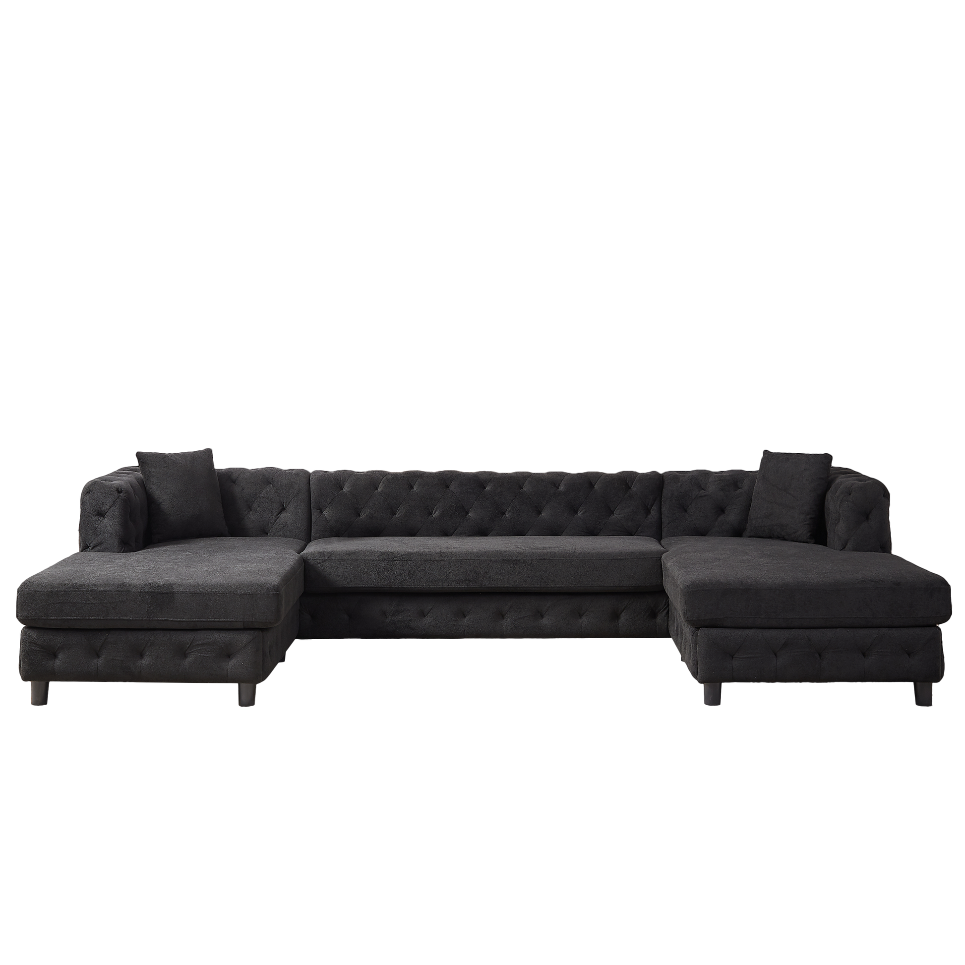 126 Inch Modern Style Chenille Three Piece Sofa, Pull Point Design U Shaped Sofa Two Chaise Longue Seats, Two Pillows And Plastic Feet, Suitable For Living Room, Bedroom, Lounge And Projection Room