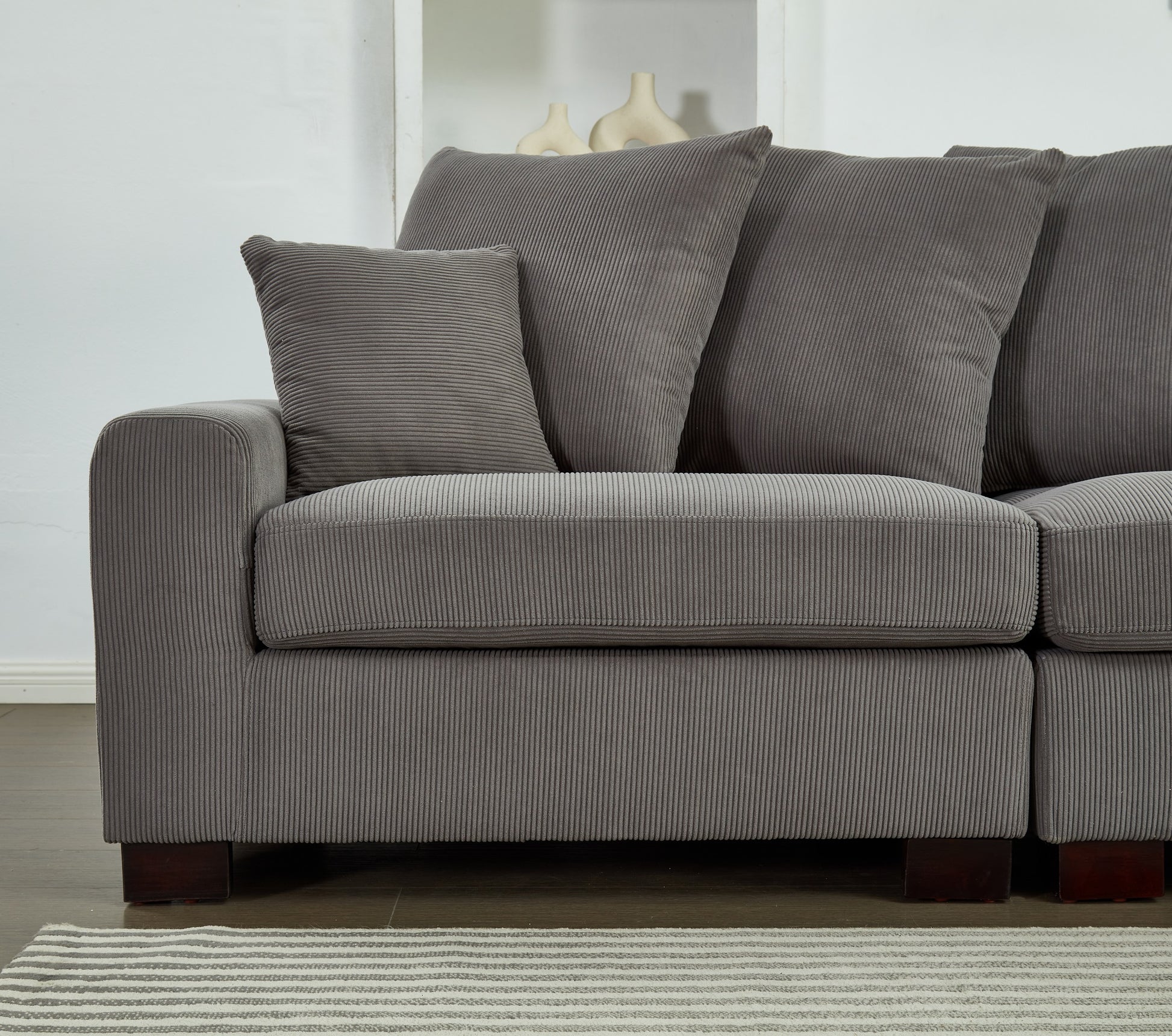 Modular Sectional Sofa,5 Seater Oversized Convertible L & U Shaped Couch, Corduroy Fabric Grey Wood Fabric 5 Seat