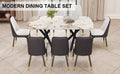 1 Table And 8 Chairs Set.A Rectangular Dining Table With A 0.39 Inch Imitation Marble Tabletop And Black Metal Legs.Paired With 8 Chairs With Pu Leather Seat Cushion And Black Metal Legs.F 1538,C 007 Black Glass Metal