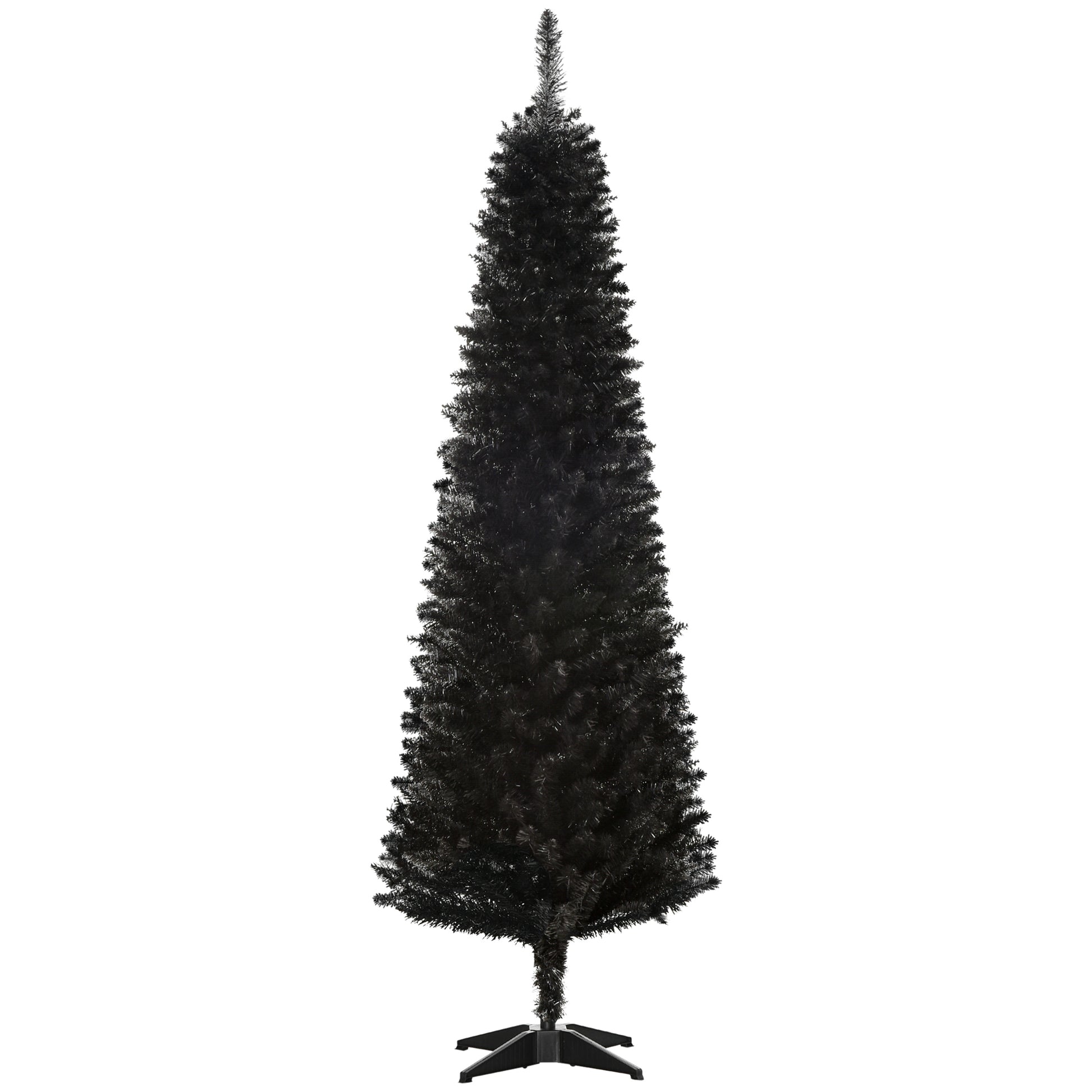 Homcom 6' Artificial Pencil Christmas Tree, Slim Xmas Tree With 390 Realistic Branch Tips And Plastic Stand, Black Black Plastic