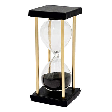 3X3X7" Stanley 15 Minute Hourglass, Framed With An Metal Stand, Black Black Glass Metal,Mdf,Pu Leather