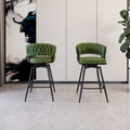 Bar Chair Suede Woven Bar Stool Set Of 4,Black Legs Barstools No Adjustable Kitchen Island Chairs,360 Swivel Bar Stools Upholstered Bar Chair Counter Stool Arm Chairs With Back Footrest, Green Metal Green Kitchen Dining Chairs Foam Technical Leather