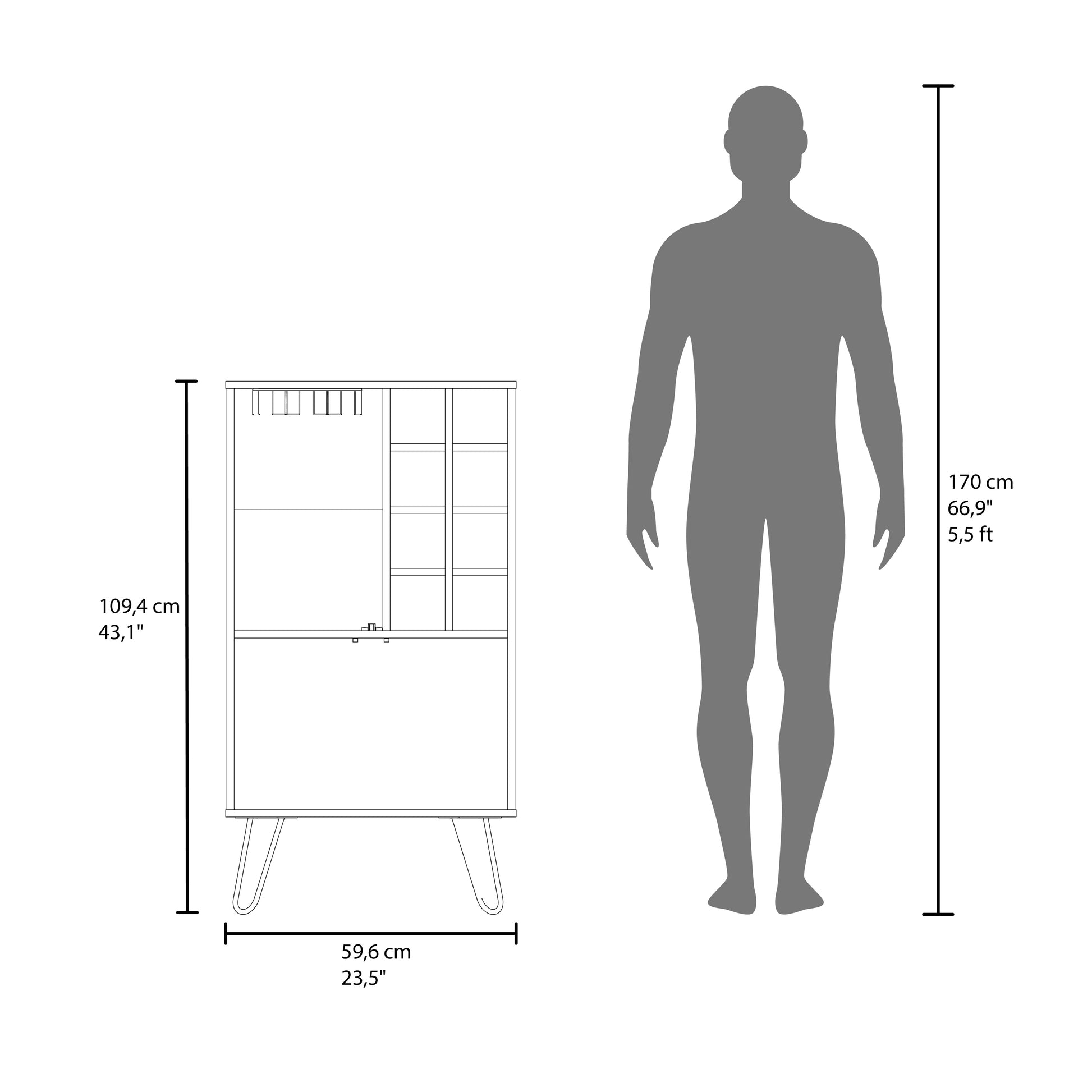 Aster 23" Wide Double Door Bar Cabinet And Glass Door Comparment, Eight Bottle Cubbies And Stemware White Washed Dining Room Modern Particle Board