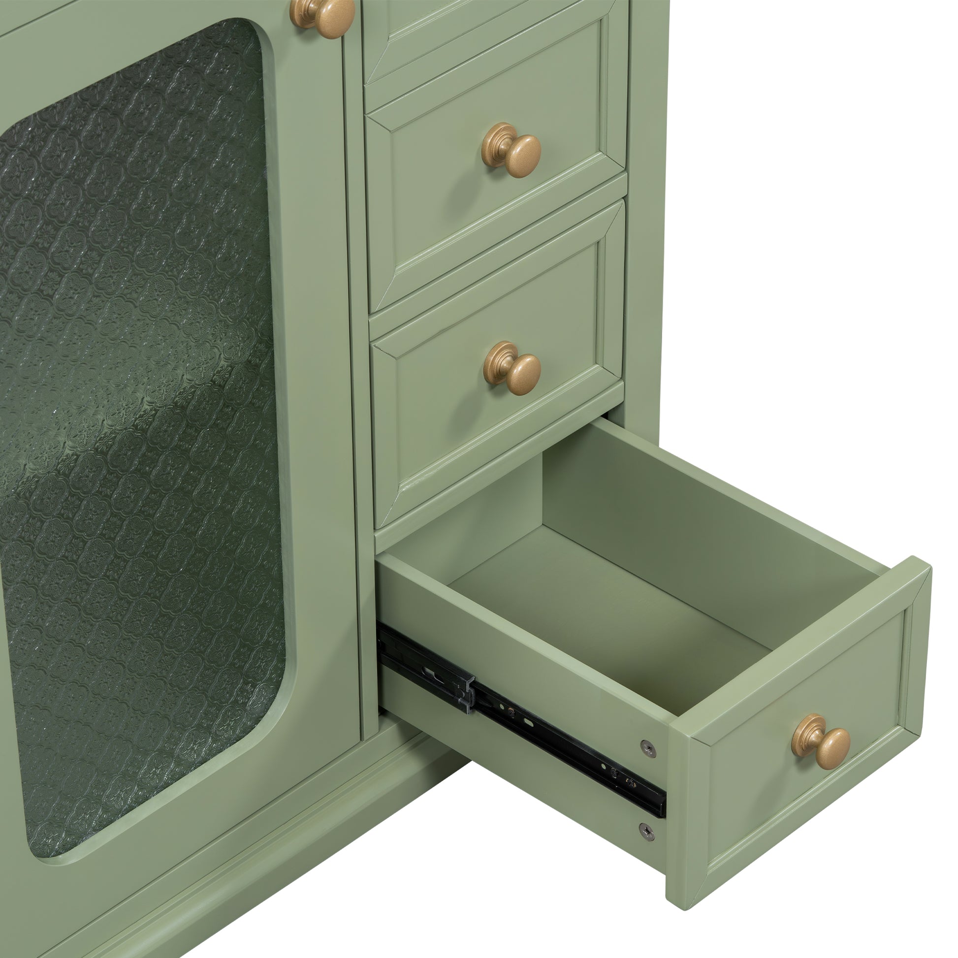 30 Inch Bathroom Vanity With A Soft Close Glass Door, Adjustable Shelves, And Three Drawers Green Bathroom Solid Wood Mdf Glass
